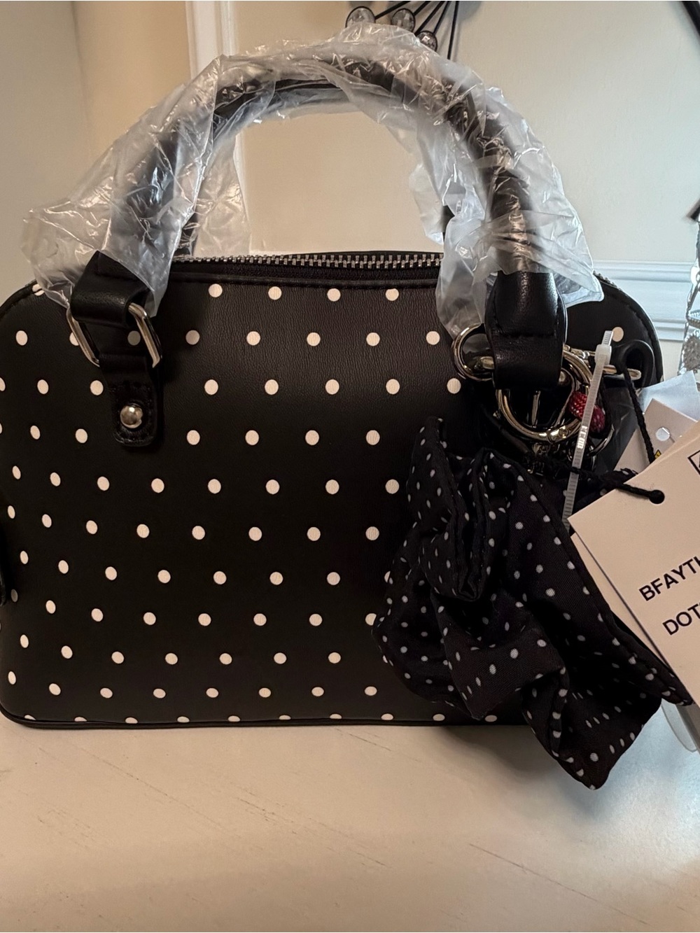 Steve Madden Black and White Polka Dot Satchel - Picture 2 of 4